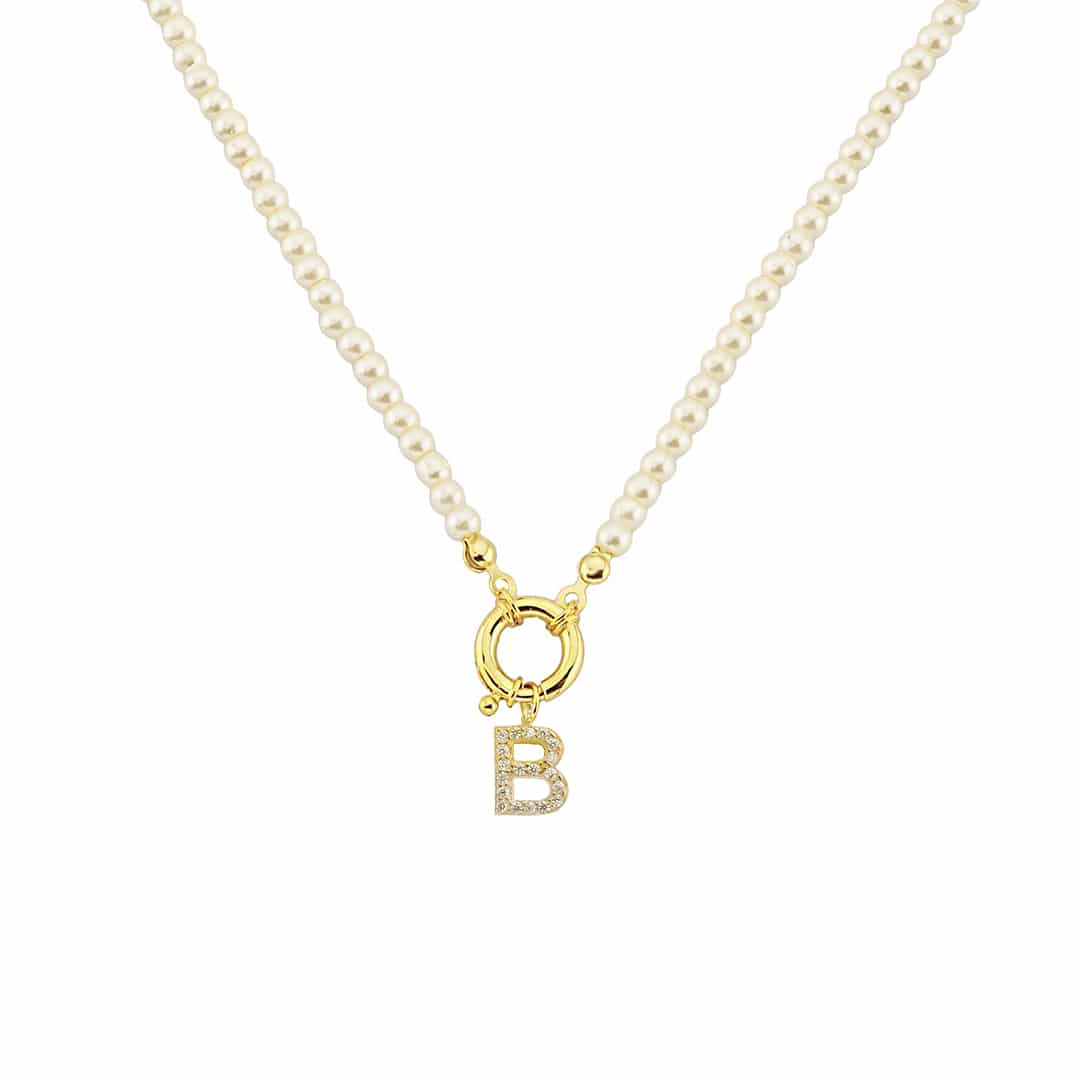 Pearl Chain Zirkonia Buchstaben Halskette